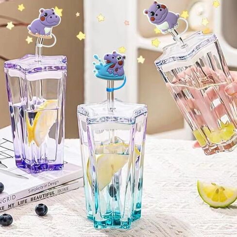 6PCS Cute Hippo Silicone Straw Toppers, 10mm Diameter Straw Tip Straw Topper, Covers Are Perfect for Your Cup Collection in Kuwait