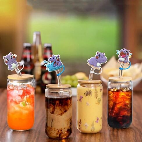 6PCS Cute Hippo Silicone Straw Toppers, 10mm Diameter Straw Tip Straw Topper, Covers Are Perfect for Your Cup Collection in Kuwait
