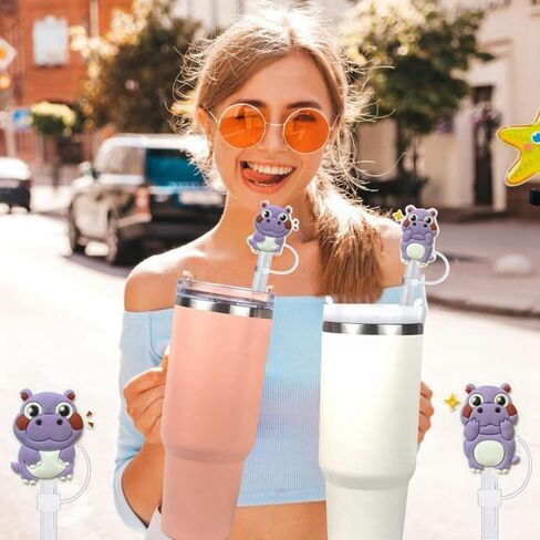 6PCS Cute Hippo Silicone Straw Toppers, 10mm Diameter Straw Tip Straw Topper, Covers Are Perfect for Your Cup Collection in Kuwait