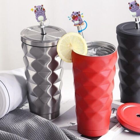 6PCS Cute Hippo Silicone Straw Toppers, 10mm Diameter Straw Tip Straw Topper, Covers Are Perfect for Your Cup Collection in Kuwait