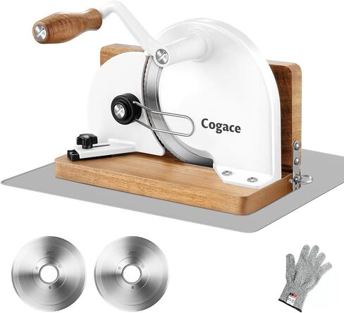 Foldable Manual Bread Slicer with Dual German RSG Blades, Homemade & Sourdough Bread, Adjustable Thickness & Scale, Hand Crank Cutter, Durable Aluminum Alloy Body & Acacia Wood Base in Kuwait