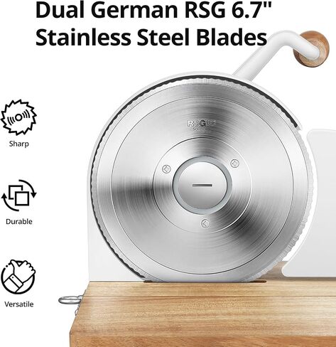 Foldable Manual Bread Slicer with Dual German RSG Blades, Homemade & Sourdough Bread, Adjustable Thickness & Scale, Hand Crank Cutter, Durable Aluminum Alloy Body & Acacia Wood Base in Kuwait