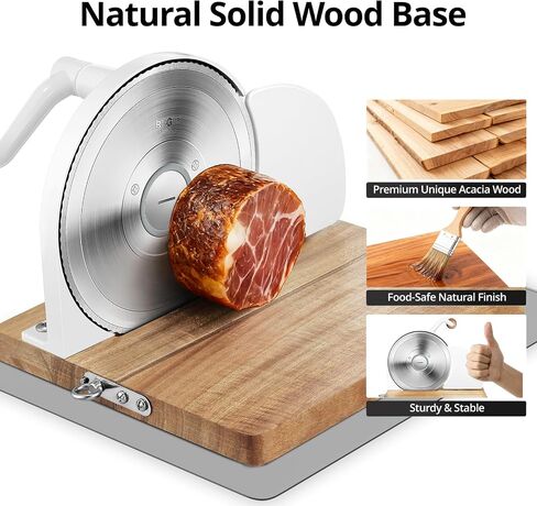 Foldable Manual Bread Slicer with Dual German RSG Blades, Homemade & Sourdough Bread, Adjustable Thickness & Scale, Hand Crank Cutter, Durable Aluminum Alloy Body & Acacia Wood Base in Kuwait