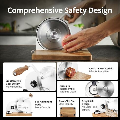 Foldable Manual Bread Slicer with Dual German RSG Blades, Homemade & Sourdough Bread, Adjustable Thickness & Scale, Hand Crank Cutter, Durable Aluminum Alloy Body & Acacia Wood Base in Kuwait