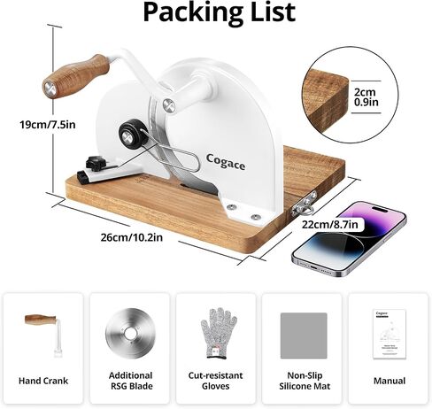 Foldable Manual Bread Slicer with Dual German RSG Blades, Homemade & Sourdough Bread, Adjustable Thickness & Scale, Hand Crank Cutter, Durable Aluminum Alloy Body & Acacia Wood Base in Kuwait
