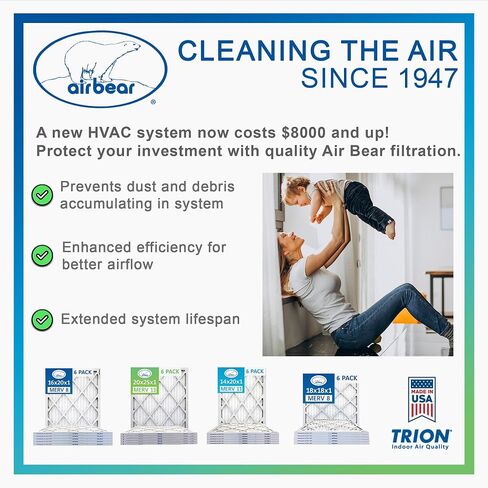 16x25x3 Air Filter MERV 11 (3-Pack) TRION Air Bear Pleated HVAC Air Filter Replacement (Actual Size: 15.75 x 24.25 x 3.0625 Inches) in Kuwait