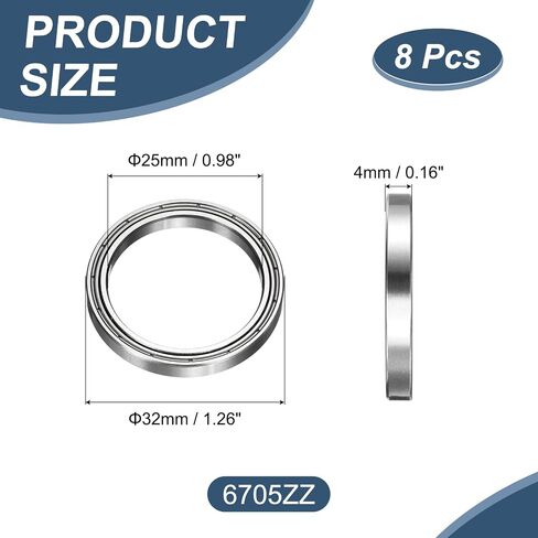uxcell 8 Pack 6705ZZ Deep Groove Ball Bearings, 25 x 32 x 4mm Chrome Steel Double Shield Bearing for Electric Motor, Home Appliances, Industrial Machinery, (ABEC5) in Kuwait