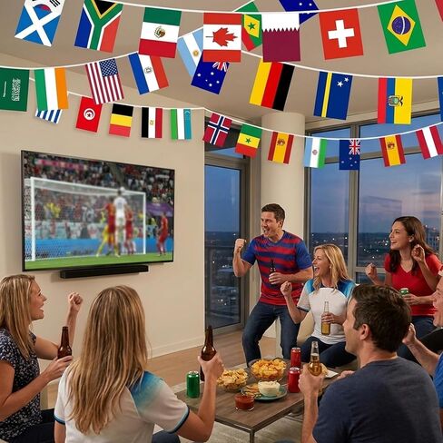 World Flag Flags, World Cup 2026 Merchandise, 1 Pack 49.2ft 48 Countries String Flags for World Cup Decorations, Soccer Party Decorations Bunting for Soccer Bar Club Garden Street Sports Party Decor in Kuwait