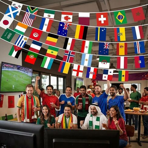 World Flag Flags, World Cup 2026 Merchandise, 1 Pack 49.2ft 48 Countries String Flags for World Cup Decorations, Soccer Party Decorations Bunting for Soccer Bar Club Garden Street Sports Party Decor in Kuwait