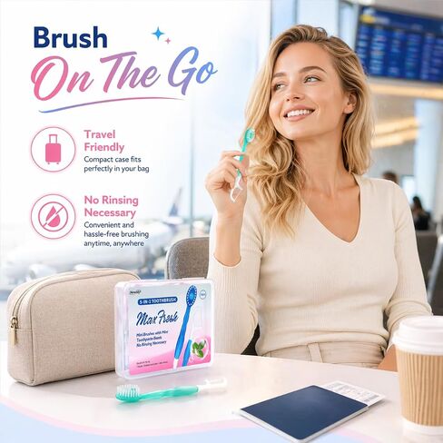 40 Pack Mini Disposable Toothbrushes, 5 in 1 Individually Wrapped Travel Toothbrush Set with Floss, No Water Needed, Portable Oral Care for Work, Travel & After Meals (Mixed Colors) in Kuwait