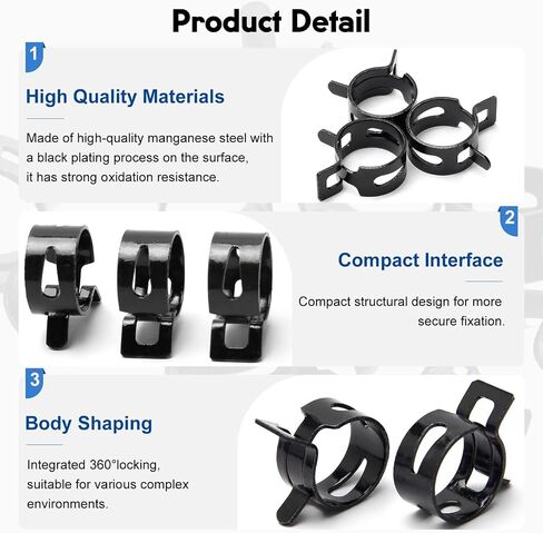 5pcs 0.83" ID Constant Tension Band Hose Clamps, 21mm Spring Band Type Action Hose Clamp Manganese Steel Fuel Line Clamp Low Pressure Air Clip Clamp for Fuel Hose Line Water Pipe Air Tube black in Kuwait