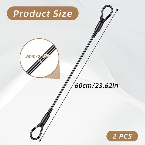 2PCS Security Cable, 3mm Bike Lock Cable, Double Loop Braided Wire Rope with Vinyl Coating, 60cm Travel Luggage LockCable for Outdoor Safety in Kuwait
