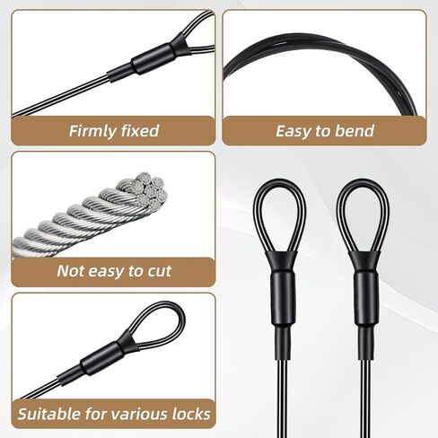 2PCS Security Cable, 3mm Bike Lock Cable, Double Loop Braided Wire Rope with Vinyl Coating, 60cm Travel Luggage LockCable for Outdoor Safety in Kuwait