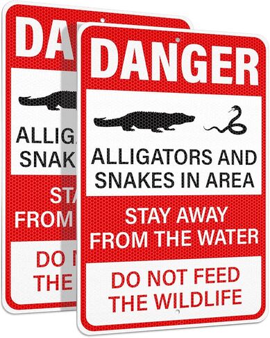 2 Pack Danger Alligators and Snakes in Area Signs 12 x 18 Inch Reflective Aluminum Metal Warning Sign Rust-Free UV Protected Do Not Feed the Wildlife Sign for Outdoor in Kuwait