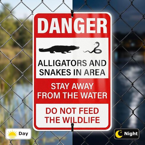 2 Pack Danger Alligators and Snakes in Area Signs 12 x 18 Inch Reflective Aluminum Metal Warning Sign Rust-Free UV Protected Do Not Feed the Wildlife Sign for Outdoor in Kuwait