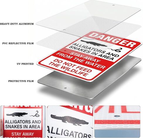 2 Pack Danger Alligators and Snakes in Area Signs 12 x 18 Inch Reflective Aluminum Metal Warning Sign Rust-Free UV Protected Do Not Feed the Wildlife Sign for Outdoor in Kuwait
