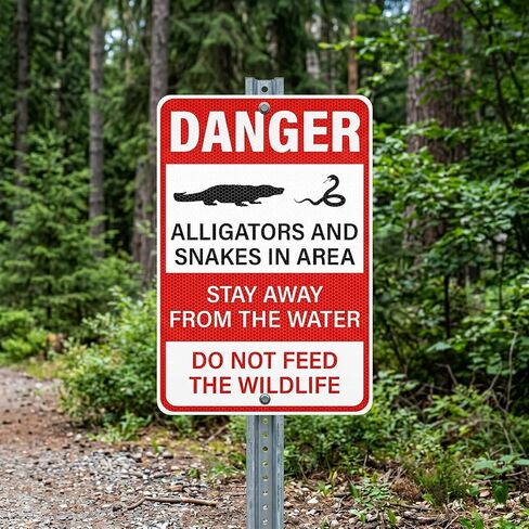 2 Pack Danger Alligators and Snakes in Area Signs 12 x 18 Inch Reflective Aluminum Metal Warning Sign Rust-Free UV Protected Do Not Feed the Wildlife Sign for Outdoor in Kuwait