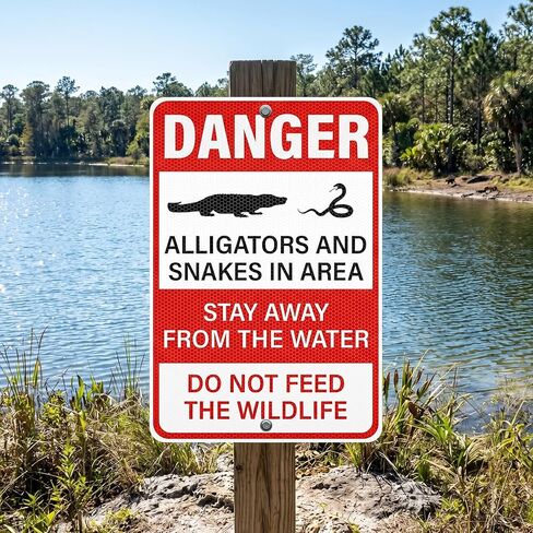 2 Pack Danger Alligators and Snakes in Area Signs 12 x 18 Inch Reflective Aluminum Metal Warning Sign Rust-Free UV Protected Do Not Feed the Wildlife Sign for Outdoor in Kuwait