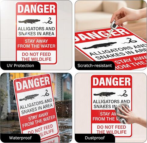 2 Pack Danger Alligators and Snakes in Area Signs 12 x 18 Inch Reflective Aluminum Metal Warning Sign Rust-Free UV Protected Do Not Feed the Wildlife Sign for Outdoor in Kuwait