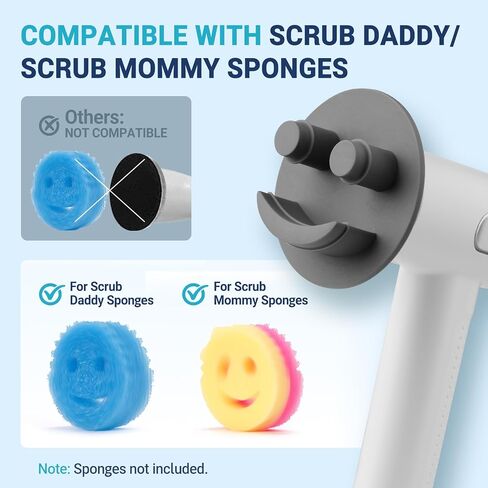 Electric Spin Scrubber Compatible with Scrub Daddy/Mommy, Coinicxcel 2-Speed Option IP7X Waterproof Smile Sponge Dish Wand Holder with 4 Replaceable Heads, Lightweight for Oven/Stove/Sink in Kuwait