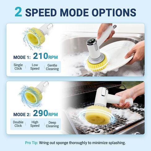 Electric Spin Scrubber Compatible with Scrub Daddy/Mommy, Coinicxcel 2-Speed Option IP7X Waterproof Smile Sponge Dish Wand Holder with 4 Replaceable Heads, Lightweight for Oven/Stove/Sink in Kuwait