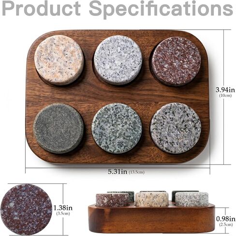 JOVGANK Granite Whiskey Stones Set of 6 with Wood Tray - Reusable Whisky Chilling Rocks for Scotch, Bourbon, Cocktails - Cool Drinks Without Dilution, Perfect Bar Accessories & Gift for Men in Kuwait