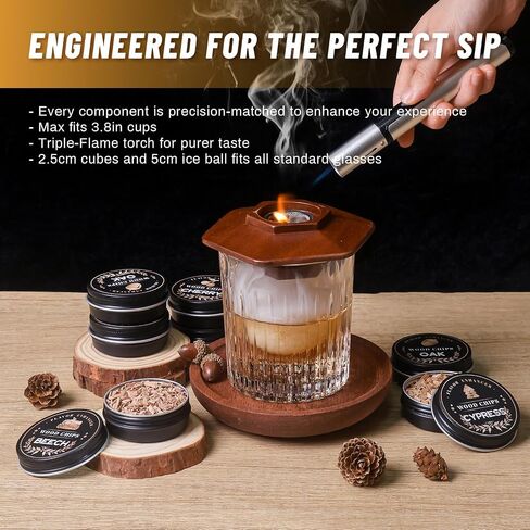 Premium 27Pcs Whiskey Smoker Kit-Complete Gift Box, Cocktail Smoker Infuser Kit, Old Fashioned Drink Smoker Kit, No Extra Accessories Needed, Bourbon Whiskey Gifts for Men,Husband,Dad,Him(No Butane in Kuwait