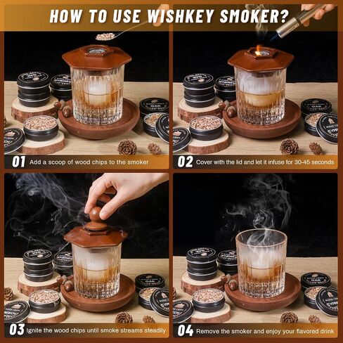 Premium 27Pcs Whiskey Smoker Kit-Complete Gift Box, Cocktail Smoker Infuser Kit, Old Fashioned Drink Smoker Kit, No Extra Accessories Needed, Bourbon Whiskey Gifts for Men,Husband,Dad,Him(No Butane in Kuwait