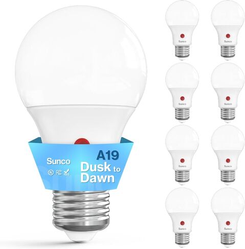 Sunco 6 عبوات من مصابيح الغسق إلى الفجر الخارجية A19، خلية ضوئية أوتوماتيكية للإضاءة الخارجية، 800 لومن، 9 وات (60 وات مكافئ)، 3000 كلفن أبيض دافئ، مستشعر تشغيل/إيقاف تلقائي، تصنيف IP65 UL in Kuwait