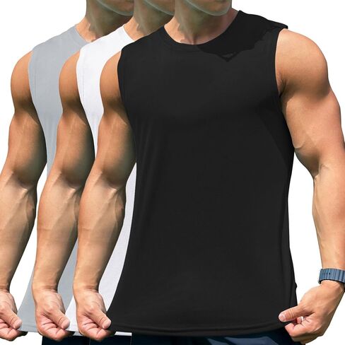 Men's Tank Tops, 3 Pack Sleeveless Workout Mesh Quick Dry Athletic Running Gym Muscle Fitness Shirts in Kuwait