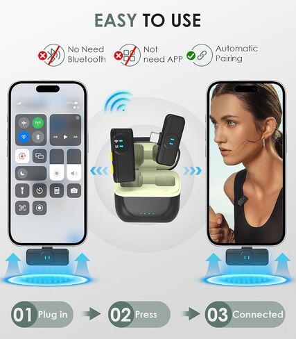 ميكروفون Lavalier لاسلكي لأجهزة iPhone: iPad Android، ميكروفون AI للحد من الضوضاء مع علبة شحن، نطاق طويل 70 قدمًا، بطارية 30 ساعة، لتسجيل مقابلة البث المباشر على YouTube Tiktok in Kuwait