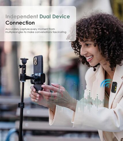 ميكروفون Lavalier لاسلكي لأجهزة iPhone: iPad Android، ميكروفون AI للحد من الضوضاء مع علبة شحن، نطاق طويل 70 قدمًا، بطارية 30 ساعة، لتسجيل مقابلة البث المباشر على YouTube Tiktok in Kuwait