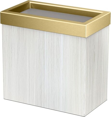 Gatco Modern Rectangle Wastebasket, White Oak/Brushed Brass Lid - Stainless Steel Trash Can with Removable Lid, Leakproof, 3 Gallon Capacity for Bathroom, Bedroom, Kitchen, or Office in Kuwait