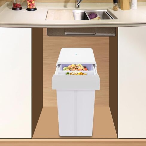 Dual Pull Out Trash Can Under Cabinet, 20L+10L Kitchen Cabinet Trash Can with Soft-Close Sliding Garbage Can Under Sink, Slide Out Hidden Trash Bin for Kitchen (White) in Kuwait