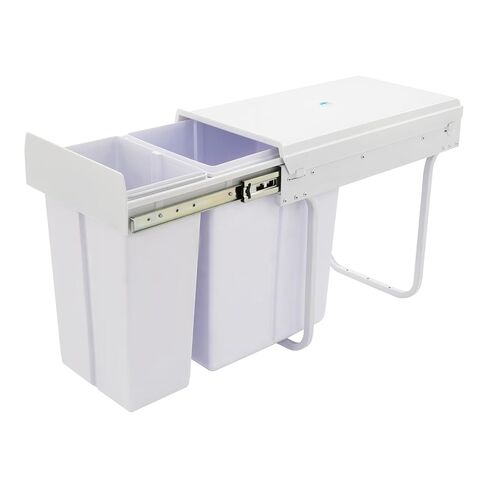 Dual Pull Out Trash Can Under Cabinet, 20L+10L Kitchen Cabinet Trash Can with Soft-Close Sliding Garbage Can Under Sink, Slide Out Hidden Trash Bin for Kitchen (White) in Kuwait