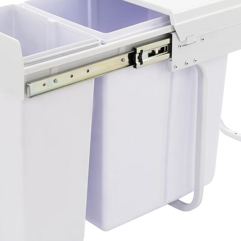 Dual Pull Out Trash Can Under Cabinet, 20L+10L Kitchen Cabinet Trash Can with Soft-Close Sliding Garbage Can Under Sink, Slide Out Hidden Trash Bin for Kitchen (White) in Kuwait