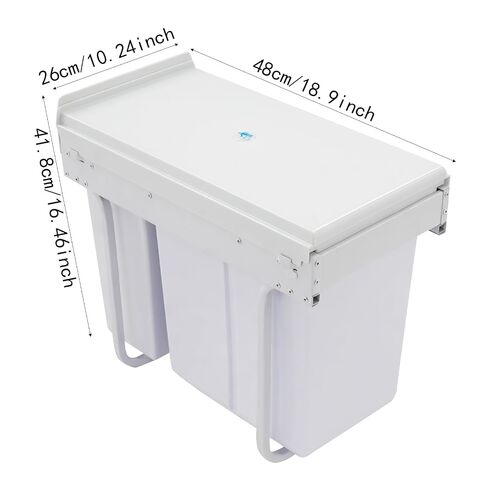 Dual Pull Out Trash Can Under Cabinet, 20L+10L Kitchen Cabinet Trash Can with Soft-Close Sliding Garbage Can Under Sink, Slide Out Hidden Trash Bin for Kitchen (White) in Kuwait
