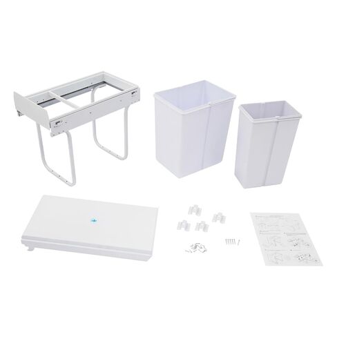 Dual Pull Out Trash Can Under Cabinet, 20L+10L Kitchen Cabinet Trash Can with Soft-Close Sliding Garbage Can Under Sink, Slide Out Hidden Trash Bin for Kitchen (White) in Kuwait