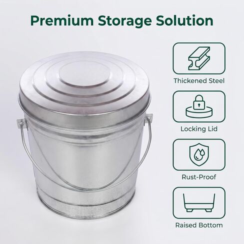 6 Gallon Galvanized Steel Storage Can with Locking Lid, Heavy Duty Metal Storage Container, Rust-Resistant Metal Bin for Dog Food, Pet Food, Bird Seed, Kitchen, Garage & Home Storage in Saudi Arabia