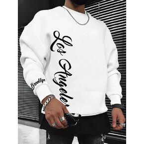 Men's Casual Loose Short Sleeves, Urban Los Angeles English Printing, Summer Daily Versatile Models. (6509BMTSK0544) (White,X-Large) in Kuwait