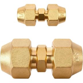 Wostore 2-Pack Copper Pipe Extension Joint Connectors, 1/4" and 3/8" AC Pipe Coupling Adapters with HVAC Flare Nuts, Free Welding Copper Fittings for Air Conditioning & Refrigeration Systems in Kuwait