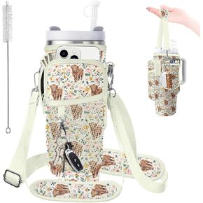 Water Bottle Carrier Bag with Phone Pocket for 40/30oz Stanley Cup Tumbler, Insulated Water Bottle Holder with Adjustable Strap,Crossbody Sling Bottle Pouch for Hiking Walking Camping Accessories in Kuwait