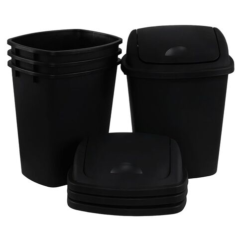 10 Gallon Plastic Trash Can, 4-Pack Swing Top Garbage Bins, Black | Swing Top Waste Container, Rectangular, Wastebasket for Kitchen, Bathroom, Garage, Office in Kuwait