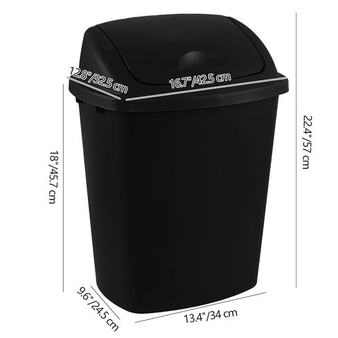 10 Gallon Plastic Trash Can, 4-Pack Swing Top Garbage Bins, Black | Swing Top Waste Container, Rectangular, Wastebasket for Kitchen, Bathroom, Garage, Office in Kuwait