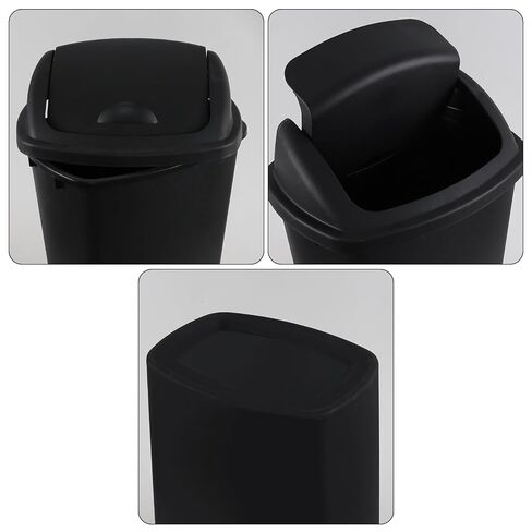 10 Gallon Plastic Trash Can, 4-Pack Swing Top Garbage Bins, Black | Swing Top Waste Container, Rectangular, Wastebasket for Kitchen, Bathroom, Garage, Office in Kuwait