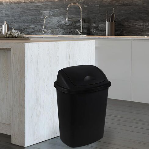 10 Gallon Plastic Trash Can, 4-Pack Swing Top Garbage Bins, Black | Swing Top Waste Container, Rectangular, Wastebasket for Kitchen, Bathroom, Garage, Office in Kuwait