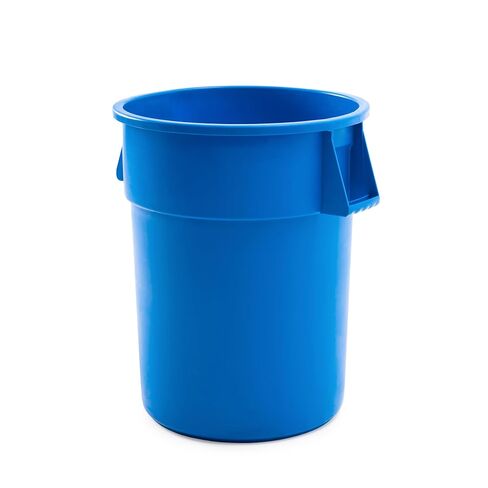 Round Commercial Trash Can, Durable Plastic, Heavy-Duty Indoor/Outdoor Use, Reinforced Handles, Ideal for Waste Management in Offices, Kitchens, and Facilities (Yellow, 44 Gallon with Lid and Dolly) in Kuwait