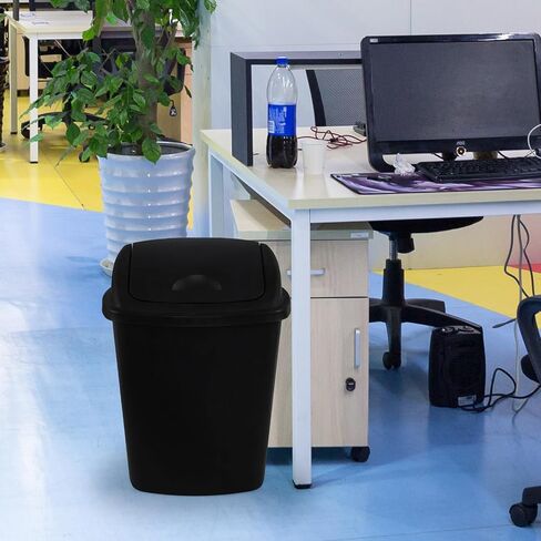 10 Gallon Plastic Trash Can, 4-Pack Swing Top Garbage Bins, Black | Swing Top Waste Container, Rectangular, Wastebasket for Kitchen, Bathroom, Garage, Office in Kuwait