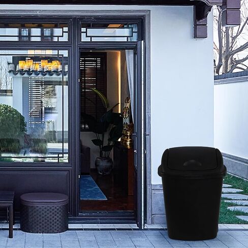 10 Gallon Plastic Trash Can, 4-Pack Swing Top Garbage Bins, Black | Swing Top Waste Container, Rectangular, Wastebasket for Kitchen, Bathroom, Garage, Office in Kuwait