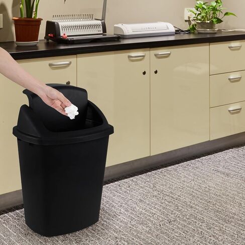 10 Gallon Plastic Trash Can, 4-Pack Swing Top Garbage Bins, Black | Swing Top Waste Container, Rectangular, Wastebasket for Kitchen, Bathroom, Garage, Office in Kuwait